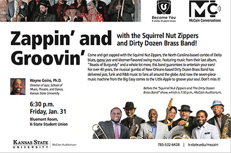Zappin’ and Groovin’ with the Squirrel Nut Zippers and Dirty Dozen Brass Band! -- McCain Conversations postcard